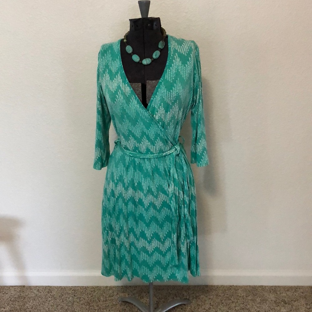 Turquoise print faux wrap dress - so soft!